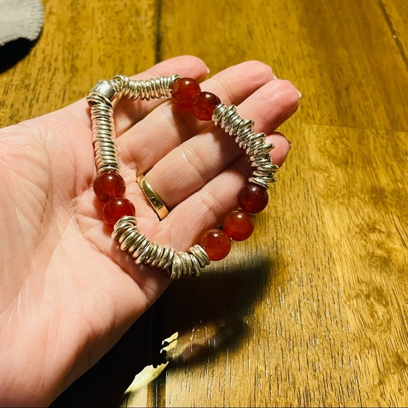 Sterling Silver and Red Coral Statement Bracelet - Picture 6 of 8